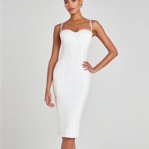 NADINE MERABI White Lace Midi Dress